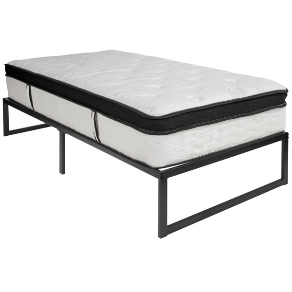 Flash Furniture 14 Inch Metal Platform Bed Frame with 12 Inch Memory